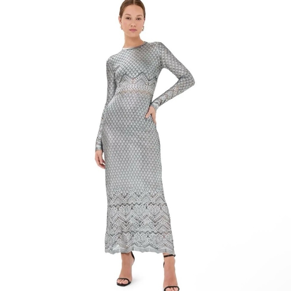 Rabanne Paco Maxi Dress Women’s XS Metallic Sheer Knit Long Sleeves Designer